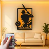 Custom Baseball Player Led Light Metal Wall Art Personalized Sports Gift for Athletes Game Room Decor 1