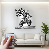 Panneau LED Motocross Personnalisé | Décoration Murale en Métal sur Mesure | Nom et Numéro du Pilote | Décor de Garage Sportif