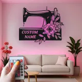 Cartel de máquina de coser personalizado | Decoración mural de metal LED personalizada | Decoración para el cuarto de costura
