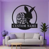 Personalized Bunny Name Sign | LED Metal Wall Art for Nursery | Boho Floral Rabbit Decor | Custom Kids Room Light & Animal Lover Gift