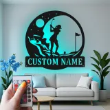 Personalized Golfer LED Sign | Custom Metal Wall Art for Home & Office | Golf Lover Gift