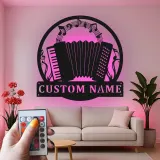 Custom Accordion Led Light Metal Wall Art Personalized Musician Gift Music Room Decor for Accordion Lovers