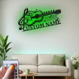 Personalized Guitar Metal Sign with LED | Custom Music Notes Wall Art | Musician Name Plate for Studio Decor