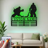 Cartel LED de jugador de hockey personalizado | Decoración mural de metal personalizada | Decoración para habitación infantil y regalo para deportistas | Luz RGB