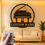 Grand Piano LED Wall Art | Custom Metal Name Sign | Personalized Musician Gift & Studio Decor