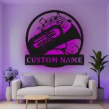 Insegna in metallo personalizzata con tuba LED - Regalo per musicisti - Decorazione per amanti della musica