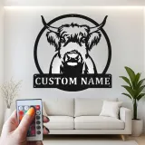 Highland Cow LED Metal Sign | Personalized Farmhouse Wall Art | Custom Family Name Decor for Rustic & Modern Homes