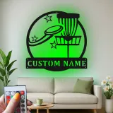 Insegna in metallo personalizzata con LED a forma di cestino per disc golf - Regalo per appassionati di disc golf - Decorazione per sala giochi 4