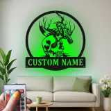 Insegna LED gotica con corvo e teschio | Arte murale in metallo personalizzata | Regalo horror personalizzato e arredo per man cave