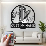Personalized Harp LED Sign | Custom Metal Wall Art | Musician Gift & Music Room Decor | Luminous Instrument Accent