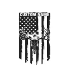 Cartel de metal personalizado con calavera de ciervo y bandera americana, regalo único para cazadores, decoración rústica para cabañas o man cave