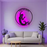 Insegna in metallo personalizzata con luce LED a forma di sirena regalo per amanti dell'oceano decorazione per camera da letto o nursery