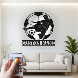 Cartel de Metal de Jugador de Fútbol Personalizado | Arte Mural LED Deportivo | Regalo con Nombre Personalizado para Atletas | Decoración de Habitación de Niños