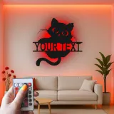 Insegna in metallo personalizzata con silhouette di gatto e luce LED regalo per amanti degli animali decorazione per soggiorno o camera da letto