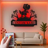 Cartel de metal LED de dinosaurio personalizado para regalo de habitación infantil, decoración de guardería con diseño de T-Rex