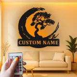 Décoration murale en métal personnalisée Arbre Bonsai avec rétroéclairage LED Cadeau Zen pour la maison Décor de salon tranquille 1