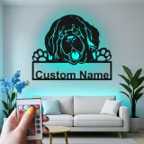 Custom Newfoundland Dog Led Light Metal Wall Art Personalized Pet Lover Gift Living Room or Entryway Decor