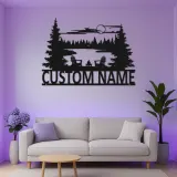 Personalisiertes Schild für das Ferienhaus | LED Metall-Wandkunst mit Adirondack-Stühlen | Individuelles Geschenk für die Hütte