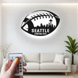 Décoration murale en métal LED de la skyline de Seattle pour football | Panneau personnalisé pour salle de jeux | Cadeau sportif personnalisé pour fan de la ville