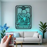 Gothic Skeleton Lovers Tarot-Kartenschild | Personalisierte LED Metall-Wandkunst | Romantische Totenkopf-Paar-Dekoration | Individuelles Jubiläumsgeschenk