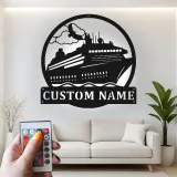 Décoration murale en métal personnalisée avec éclairage LED de bateau de croisière - Cadeau pour les amoureux de croisières - Décor nautique pour le salon