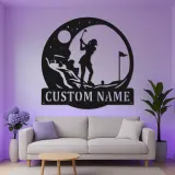 Personalized Golfer LED Sign | Custom Metal Wall Art for Home & Office | Golf Lover Gift