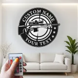 Sniper Rifle LED Metal Wall Art | Personalized Gun Sign for Man Cave | Custom Shooter Gift with RGB Lights