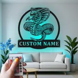 Décoration murale en métal personnalisée Cobra Snake avec rétroéclairage LED - Cadeau pour les amoureux des reptiles