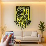 Custom Snowmobile Metal Sign | Personalized American Flag LED Wall Art | Winter Sports Decor Gift for Him | Garage & Man Cave Sign
