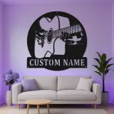 Personalized Guitar Player Metal Wall Art | LED Musician Name Sign for Music Room & Studio | Custom Guitarist Gift