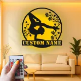 Arte murale LED in metallo per ginnastica | Insegna personalizzata con nome per cameretta ragazza | Decor floreale per ginnasta