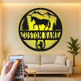 Panneau personnalisé avec nom de cheval | Décoration murale en métal LED pour ranch et maison | Cadeau équestre sur mesure