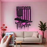 Panneau de nom en skateboard personnalisé | Décoration murale en métal LED | Décor de chambre d'adolescent avec drapeau américain | Cadeau personnalisé pour skateur