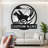 Insegna in metallo personalizzata per giocatore di polo | Insegna LED equestri personalizzata | Regalo per amanti dei cavalli per decorazione d'ufficio e casa