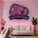 Cartel de metal LED personalizado de camping en montaña regalo para entusiastas del aire libre decoración de cabaña o campamento