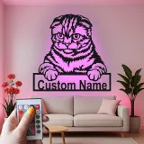 Personalisierte Scottish Fold Katze LED-beleuchtete Metall-Wandkunst Geschenk für Katzenliebhaber