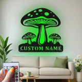 Psychedelisches Pilz-Trio LED-Schild | Personalisiertes Metallschild | Vintage Pilz-Dekor für das Schlafzimmer | Geschenk für Naturfreunde