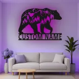 Décoration murale en métal personnalisée avec éclairage LED Forêt d'Ours Cadeau pour Amateurs de Nature Décor de Cabane ou Salon