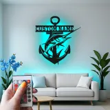 Custom Marlin Anchor Sign | Personalized LED Metal Wall Art | Deep Sea Fishing Decor for Man Cave Gift | Nautical Wall Decor