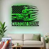 Cartel de Metal de Cortacésped | Decoración LED Personalizada para Paisajistas | Decoración de Bandera Americana con Nombre Personalizado | Regalo para Garaje y Jardín