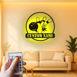 Insegna in metallo LED personalizzata con birilli da bowling - Regalo per appassionati di bowling e decorazione per sala giochi