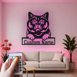 Personalisierte LED-Metall-Wandkunst mit Katze – Geschenk für Katzenliebhaber für Wohn- oder Schlafzimmer 1