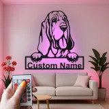 Custom Bloodhound Led Light Metal Wall Art Personalized Dog Lover Gift Living Room Pet Decor 1