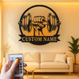 Cartel de metal LED de mancuerna personalizado para entusiastas del gimnasio