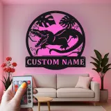 Custom Dinosaur Led Light Metal Wall Art Personalized Gift for Kids Jungle-Themed Bedroom Decor
