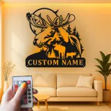 Custom Moose Family LED Metal Sign | Personalized Wildlife Wall Art | Rustic Cabin Decor for Nature Lovers & Hunters