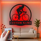 Custom Cyclist Led Light Metal Wall Art Personalized Gift for Biking Enthusiasts Garage or Home Gym Decor