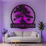 Cartel de metal personalizado con luz LED de árbol bonsái para regalo zen para hogar, decoración de sala de estar tranquila