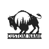 Insegna in metallo personalizzata con silhouette di bisonte retroilluminata LED regalo per amanti della fauna selvatica decorazione rustica per la casa