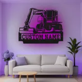 Personalisierte LED-Metall-Wandkunst mit Bagger-Motiv – Geschenk für Bauprofis, Garage oder Werkstatt 3